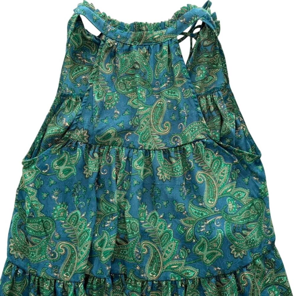 Paani Teal Floral Paisley Print Teal Green Blue Midi Dress Size Medium Sundress - Picture 5 of 5